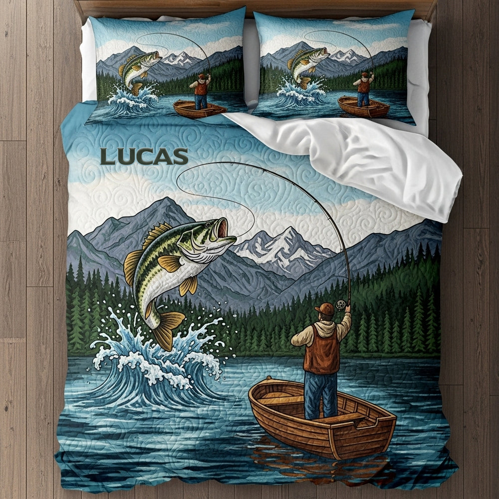 Hooked on Adventure - Personalized Fisherman's Quilt Bedding Set Blanket PopCulturePrints