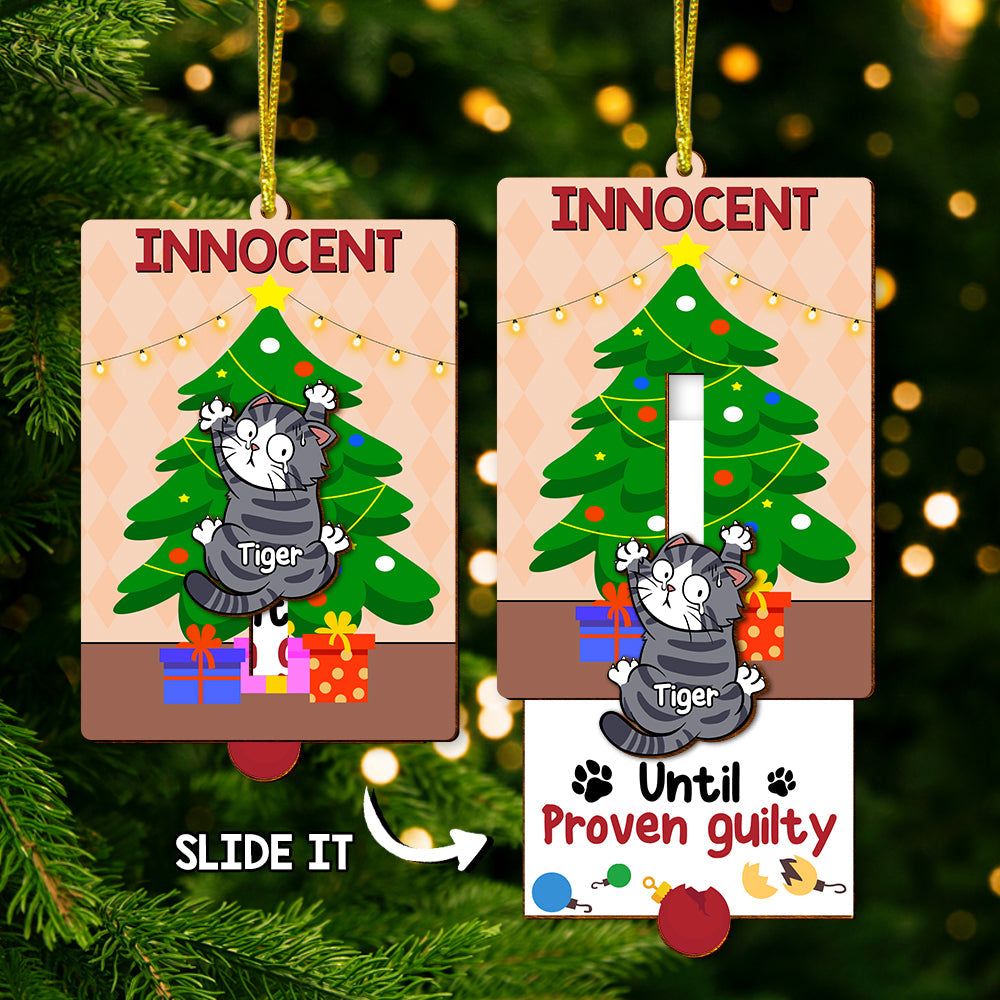 Personalized Cat Lover Wooden Ornament - 'Innocent Until Proven Guilty' Ornament PopCulturePrints