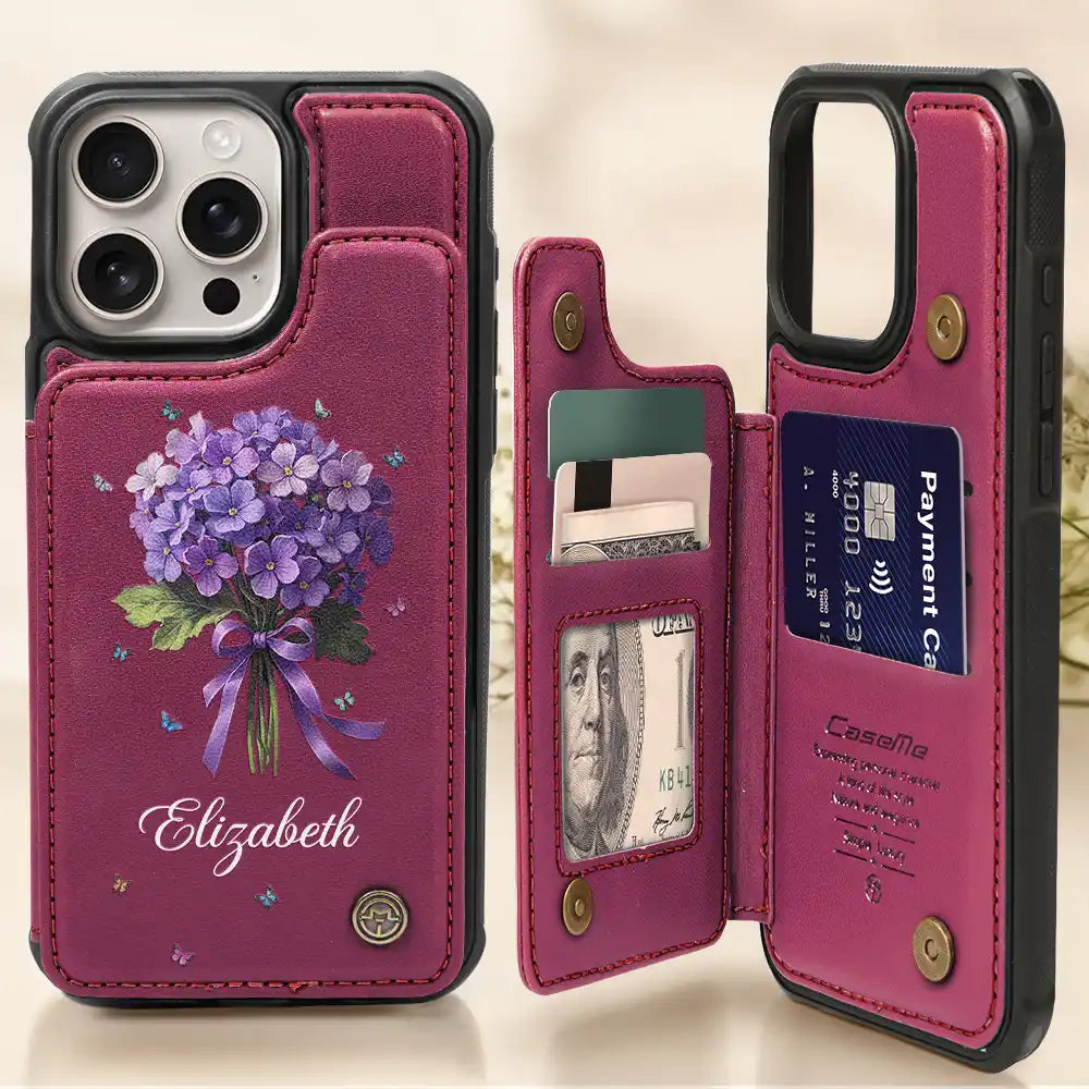 “Blossoms of Joy” - Personalized Birth Flower Bouquet Leather Flip Wallet Phone Case Leather Flip Wallet Phone Case PopCulturePrints
