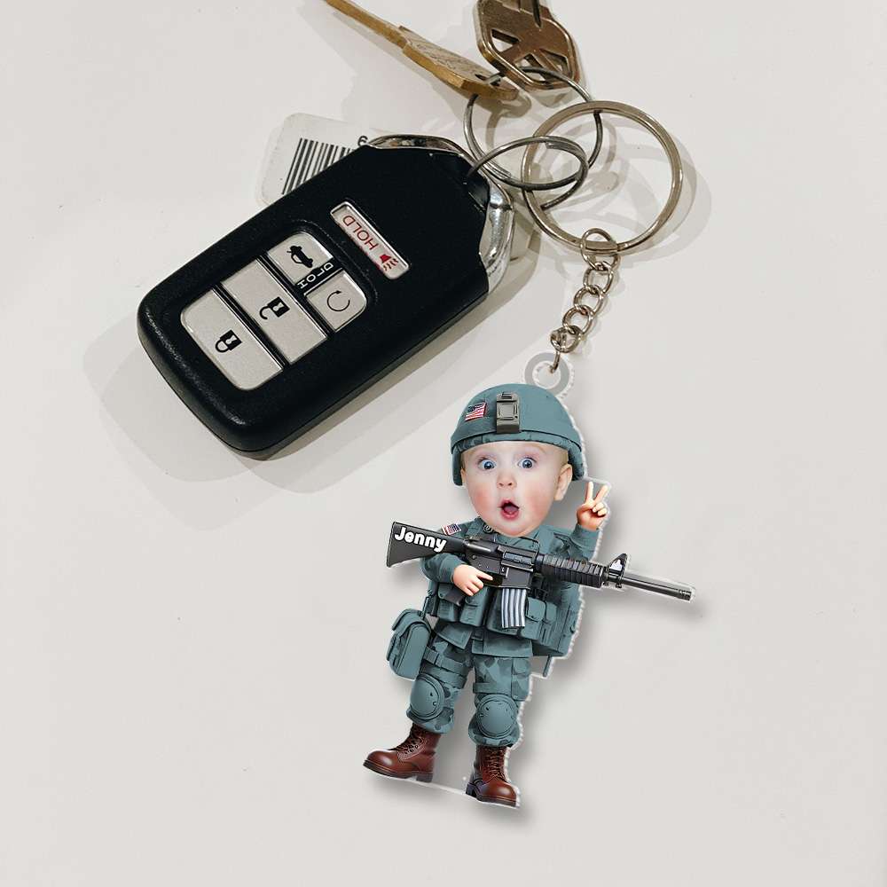 Custom Military Kid Keychain - Personalized Gift for Young Warriors Keychains PopCulturePrints
