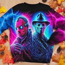 Load image into Gallery viewer, Neon Horror Legends Hoodie - Halloween Graphic Sweatshirt for Horror Movie Fans
