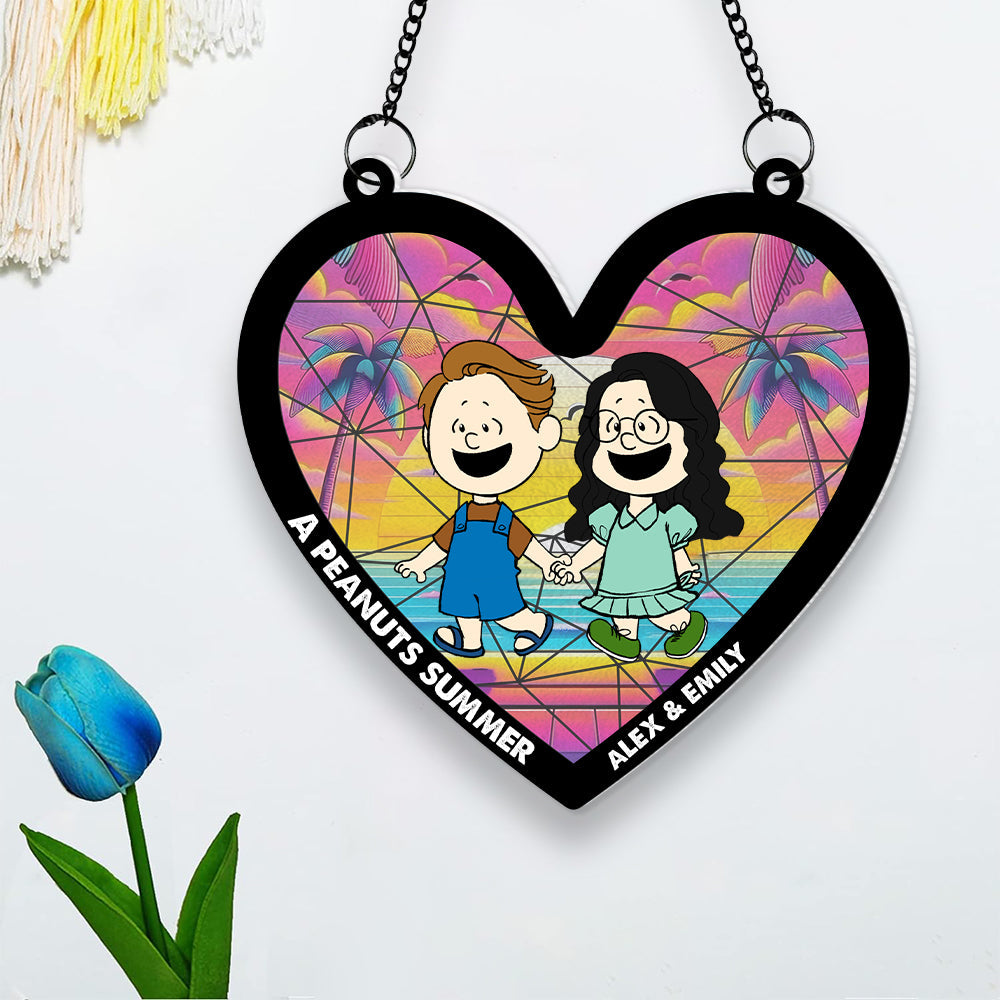 Personalized Couple Suncatcher Ornament - Peanuts Summer Hearts