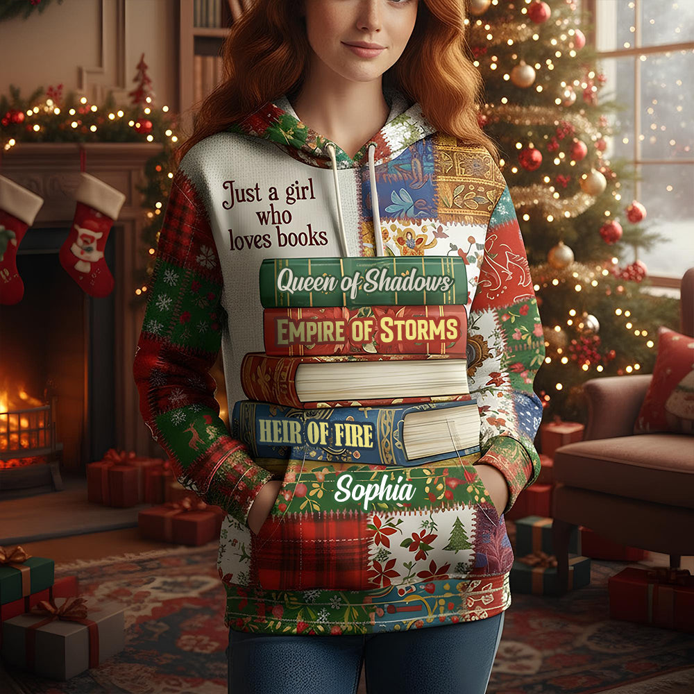 Just a Girl Who Loves Books Hoodie - Personalized Gift for Book Lovers AOP Products PopCulturePrints