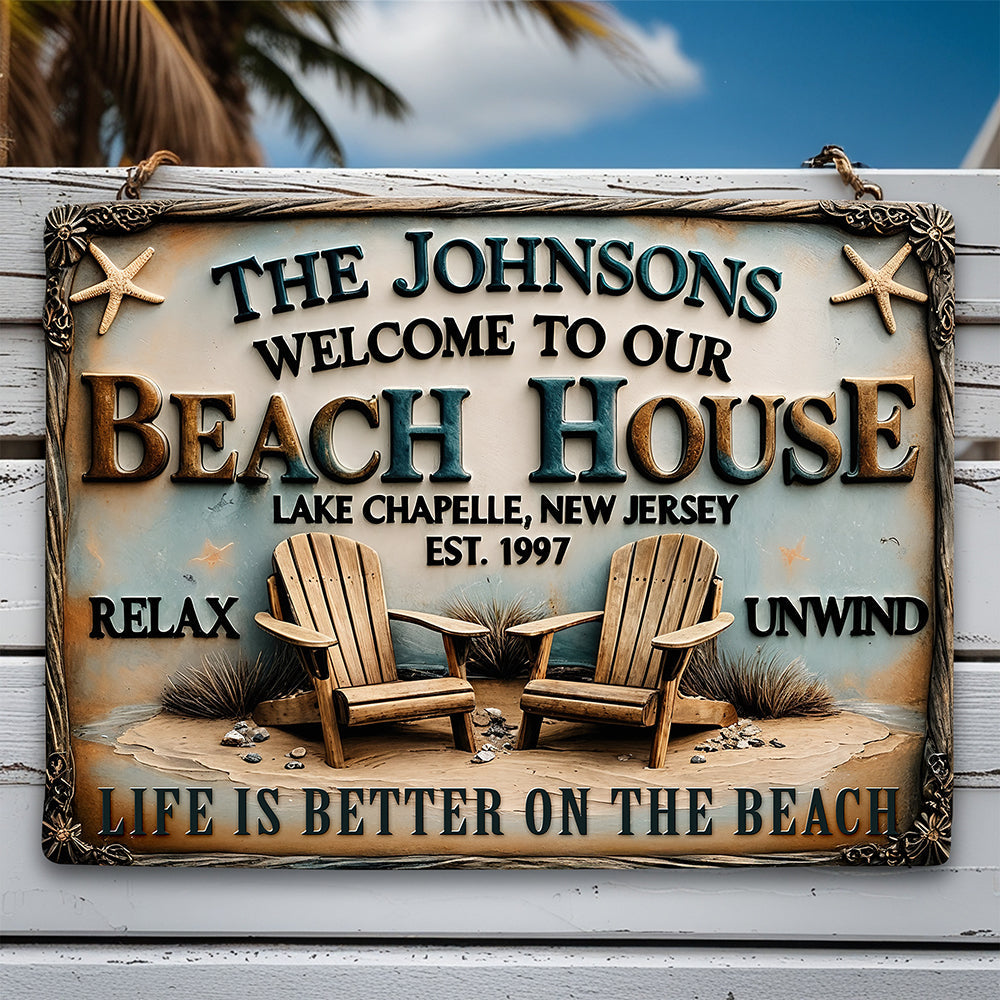 Life is Better on the Beach - Personalized Beach House Metal Sign Metal Signs PopCulturePrints