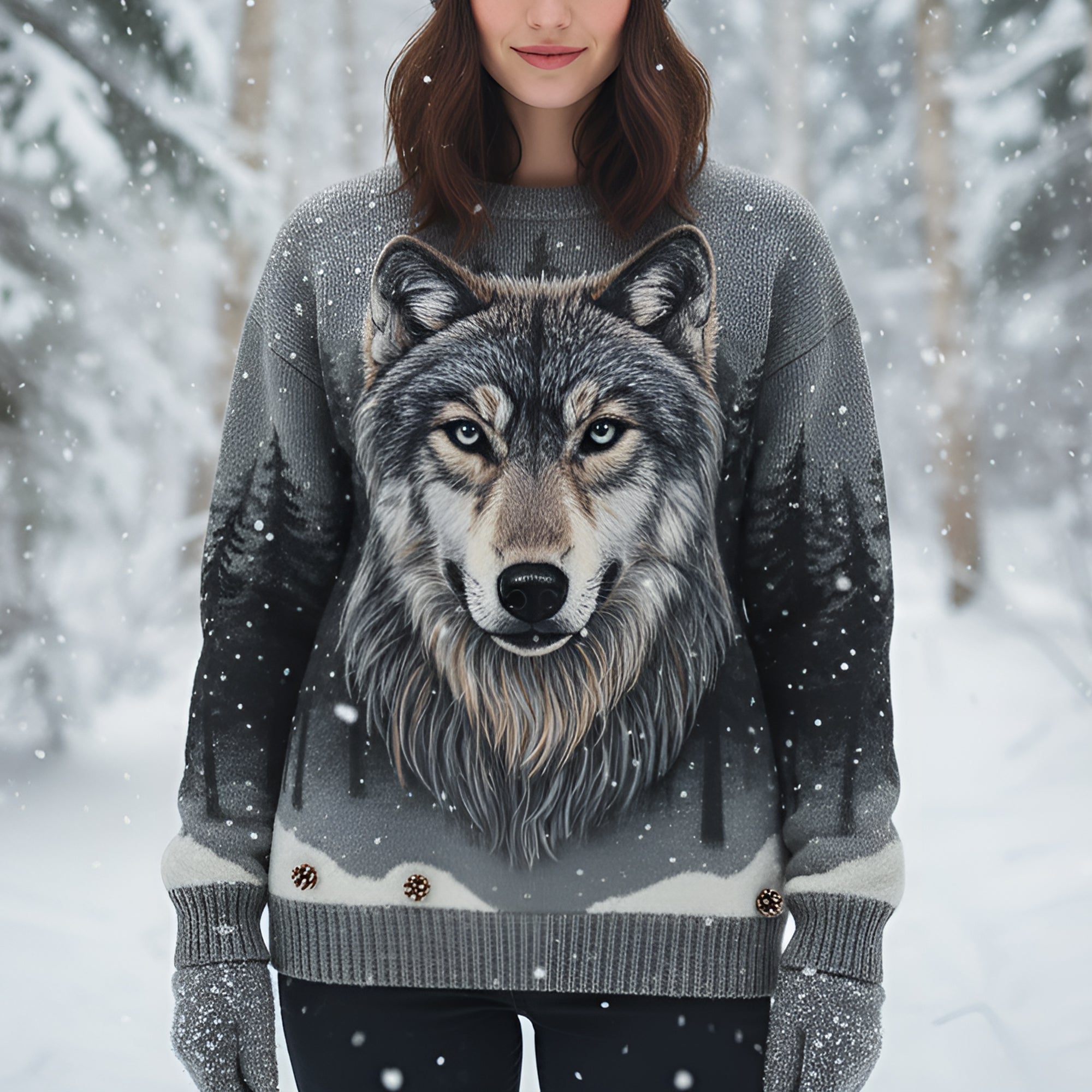 Embrace the Spirit of the Wild with The Wild Wolf Ugly Sweater - Personalized Gifts for Wolf Lovers AOP Products PopCulturePrints