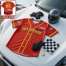 Load image into Gallery viewer, “Race into Fun!” - Personalized Race Car Baseball Jersey - Perfect Gift for Kids
