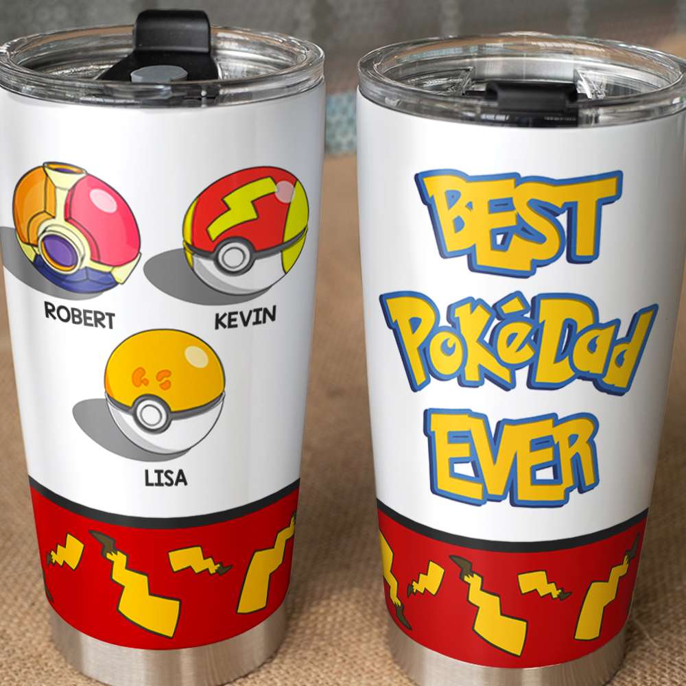 Best PokeDad Ever Personalized Tumbler Cup - Custom Gift for Dad