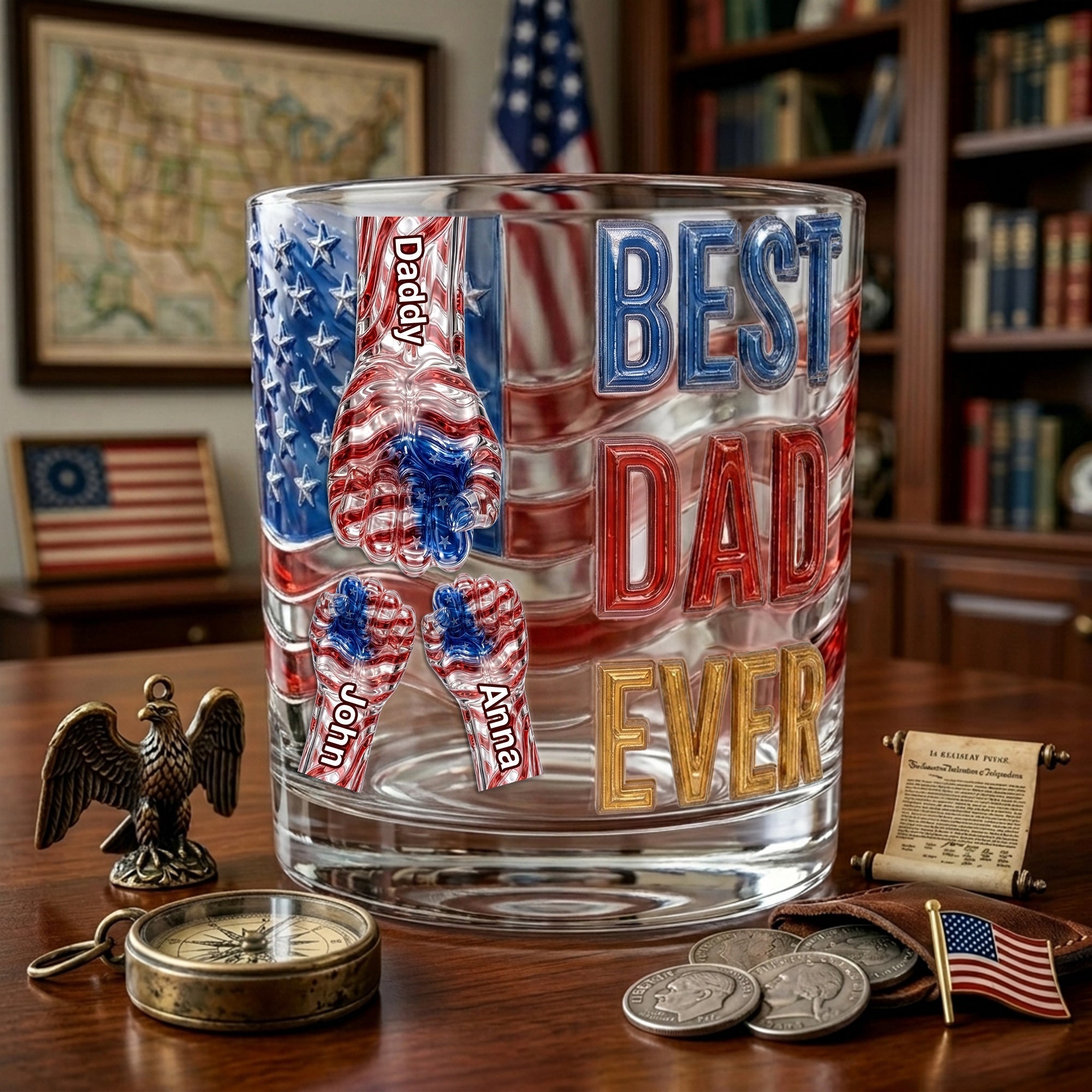 "Best Dad Ever" - Personalized Power Fist Drinking Glass - Custom Gift for Dads and Grandpas Glass PopCulturePrints