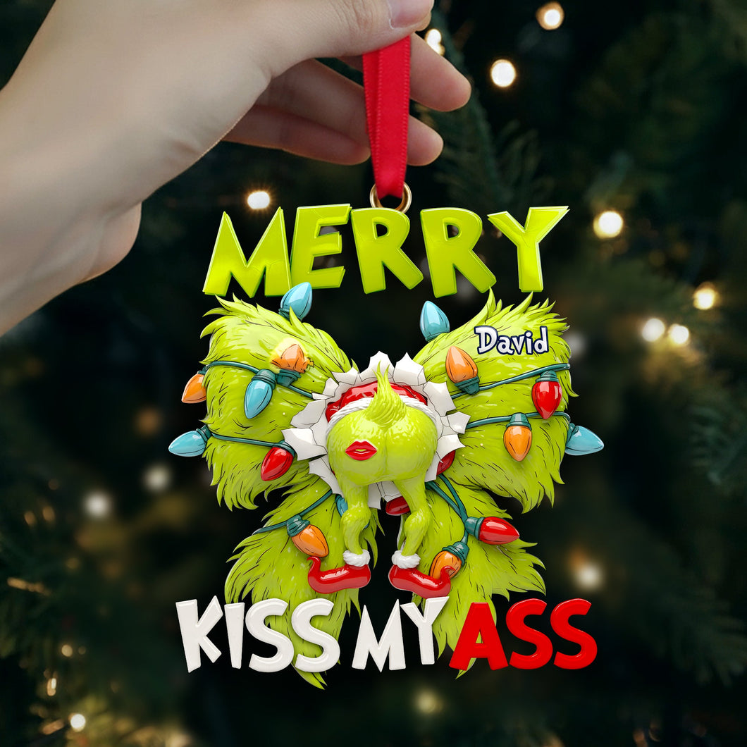 Merry Kiss My Ass - Personalized Grumpy Holiday Ornament for Christmas Ornament PopCulturePrints