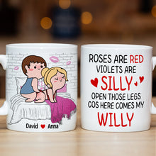 Load image into Gallery viewer, Personalized Funny Couples Coffee Mug - Open Those Legs, Here Comes My Willy Coffee Mug PopCulturePrints
