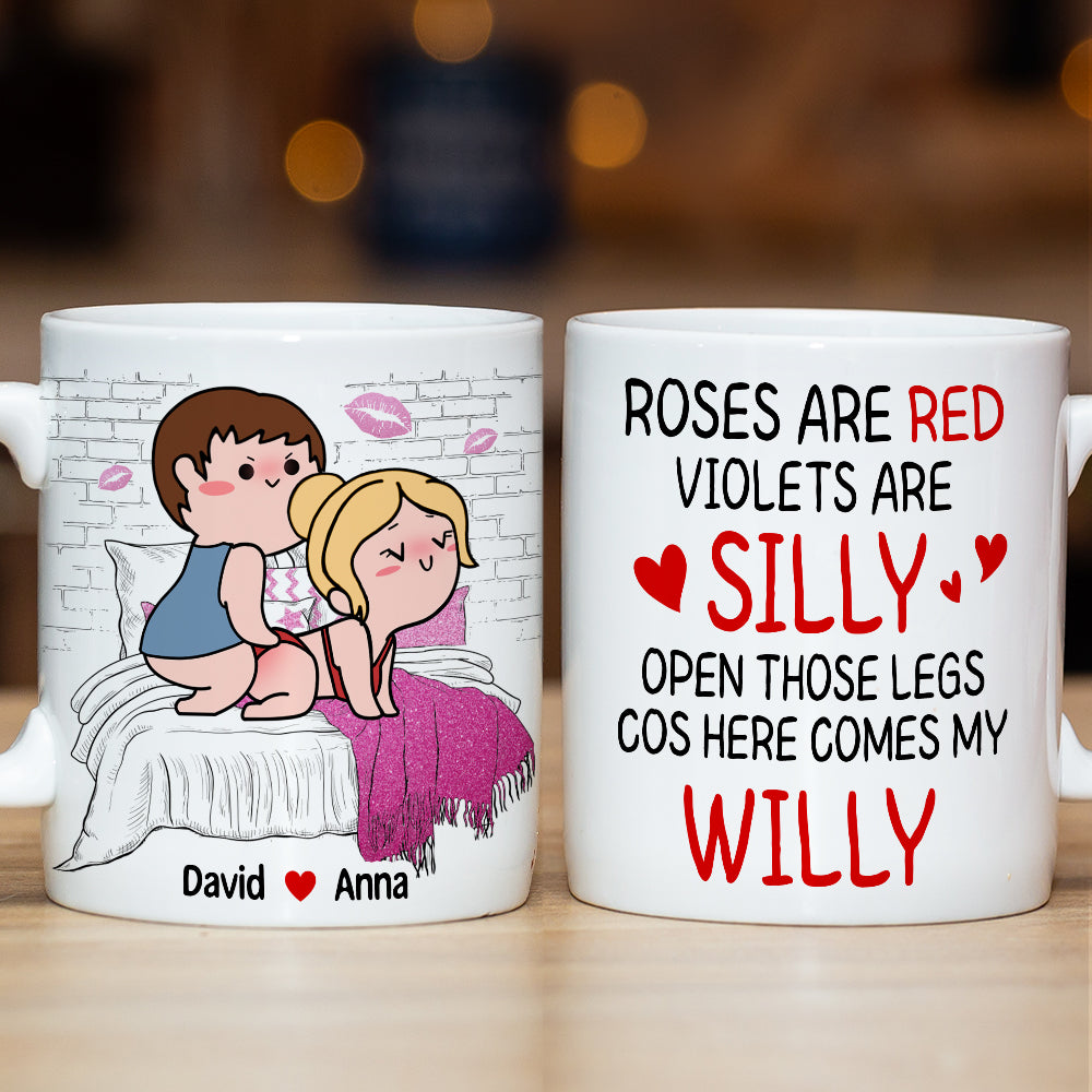Personalized Funny Couples Coffee Mug - Open Those Legs, Here Comes My Willy Coffee Mug PopCulturePrints