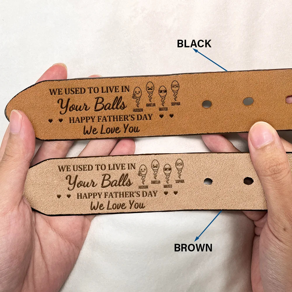 We Used To Live In Your Balls - Personalized Engraved Leather Belt Engraved Leather Belt PopCulturePrints