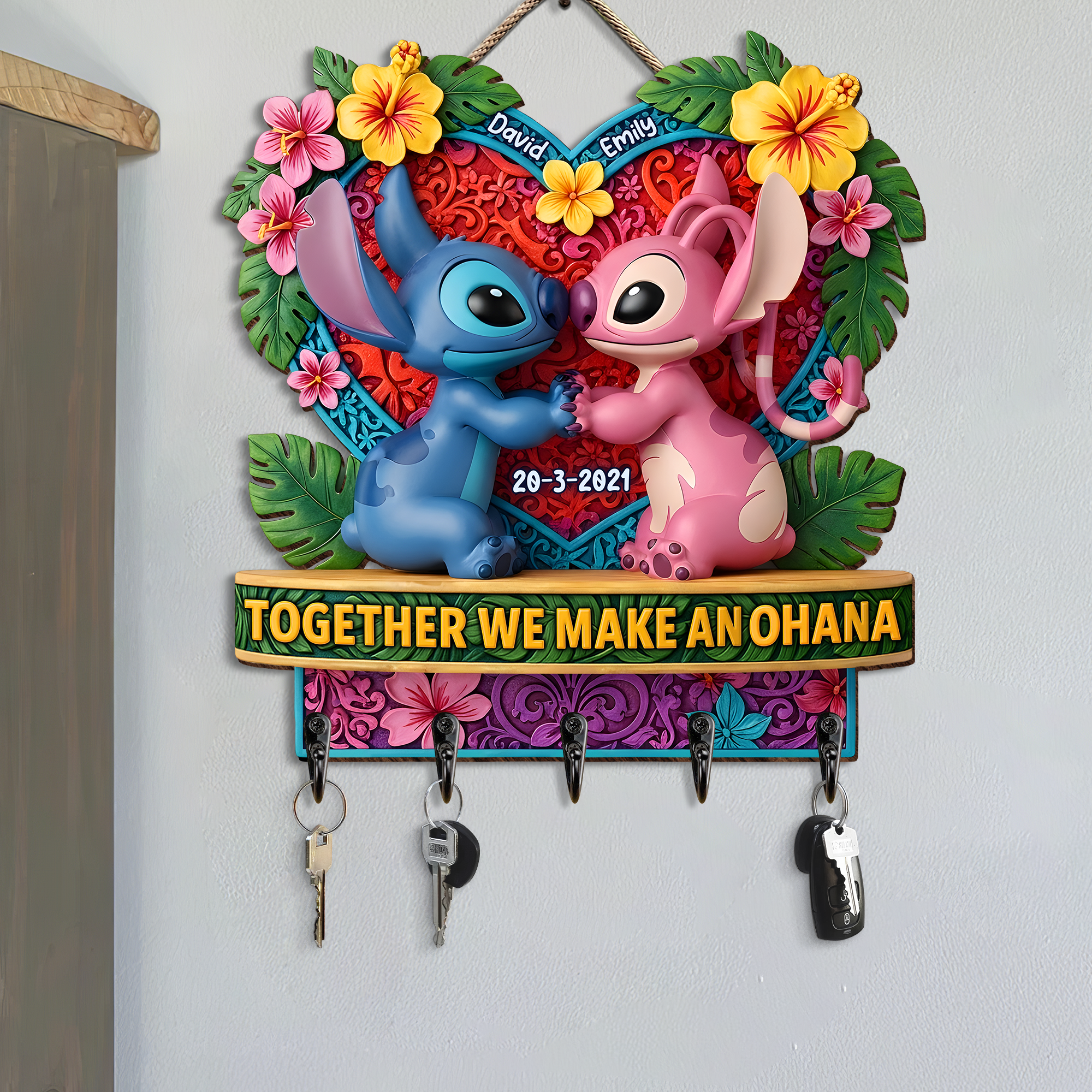 Together We Make An Ohana - Personalized Couple Wood Key Hanger Wood Sign PopCulturePrints