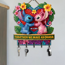 Load image into Gallery viewer, Together We Make An Ohana - Personalized Couple Wood Key Hanger Wood Sign PopCulturePrints
