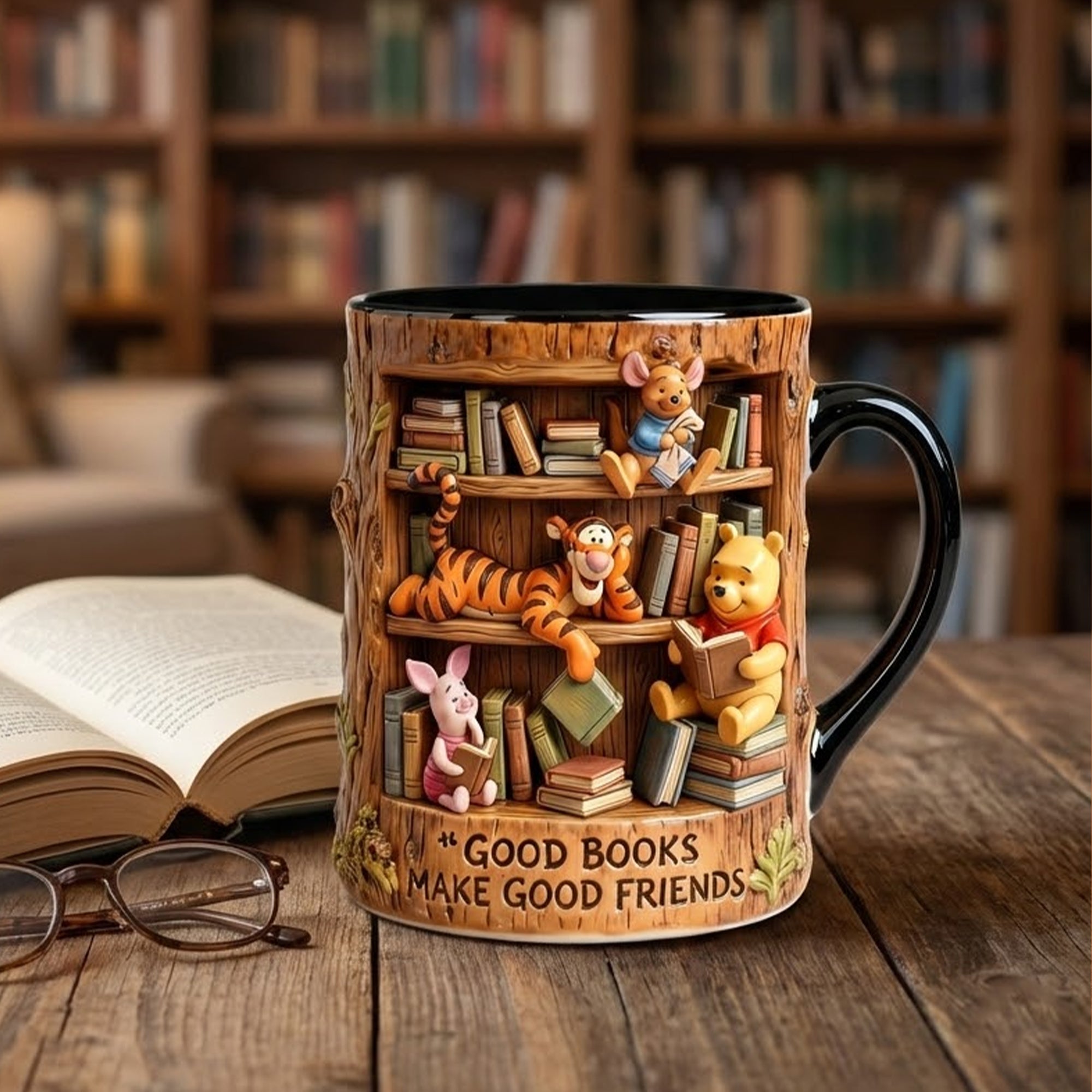 "Good Books Make Good Friends" - Nostalgia Art Coffee Mug, Personalized Gift for Book Lovers Coffee Mug PopCulturePrints