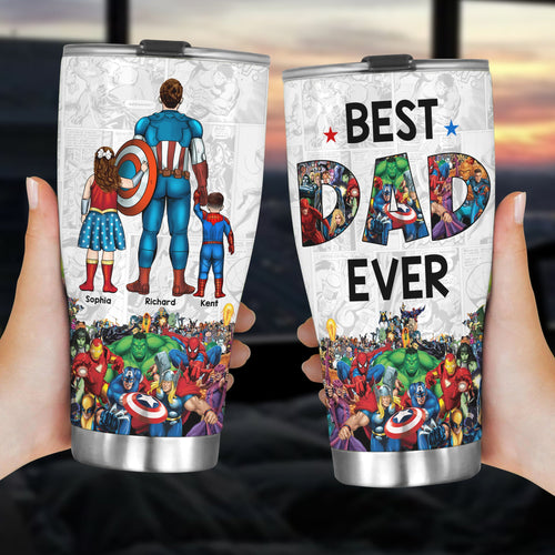 Best Dad Ever Personalized Superhero Tumbler Tumbler Cup PopCulturePrints