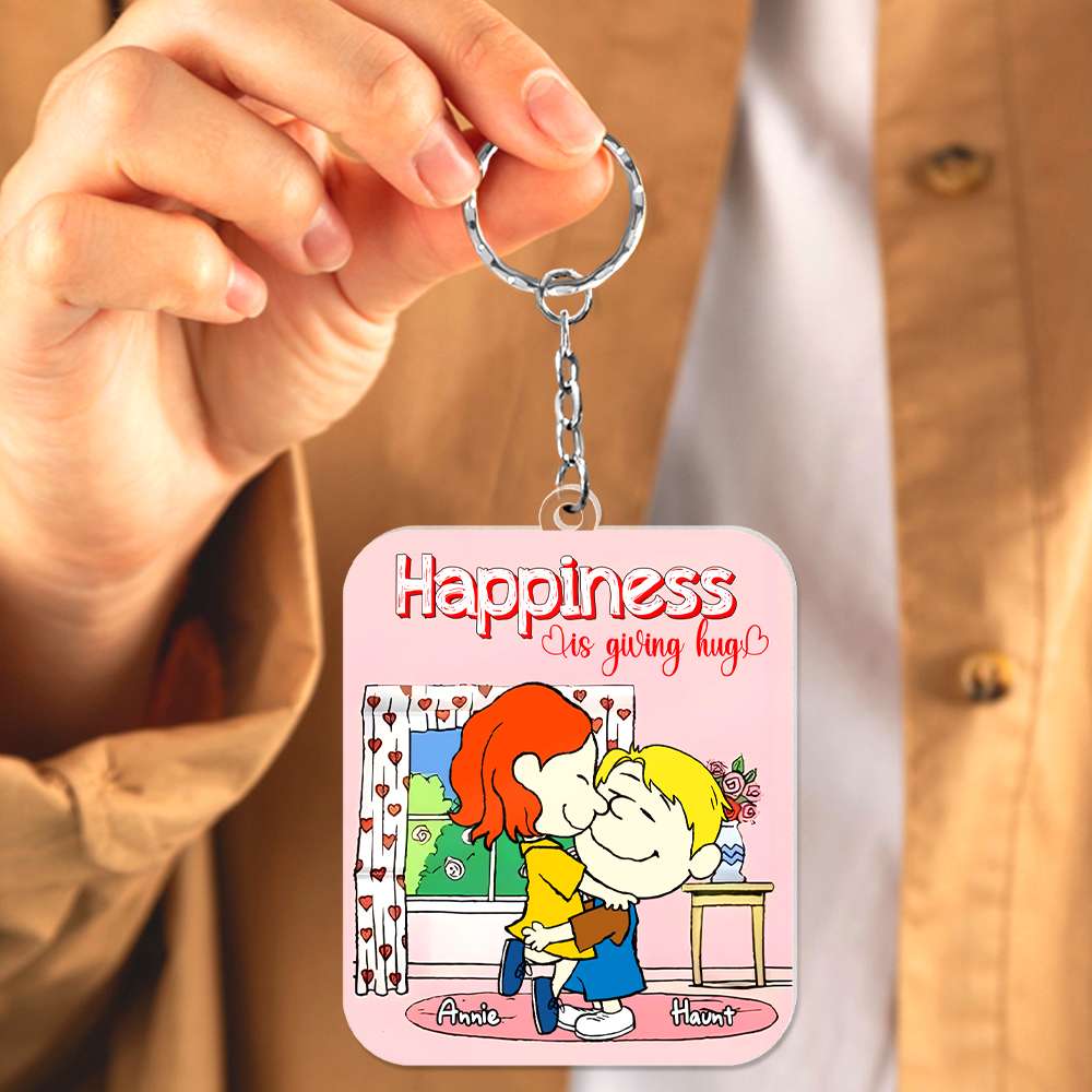 Personalized Keychain for Couples - Happiness Is Giving Hug Keychains PopCulturePrints