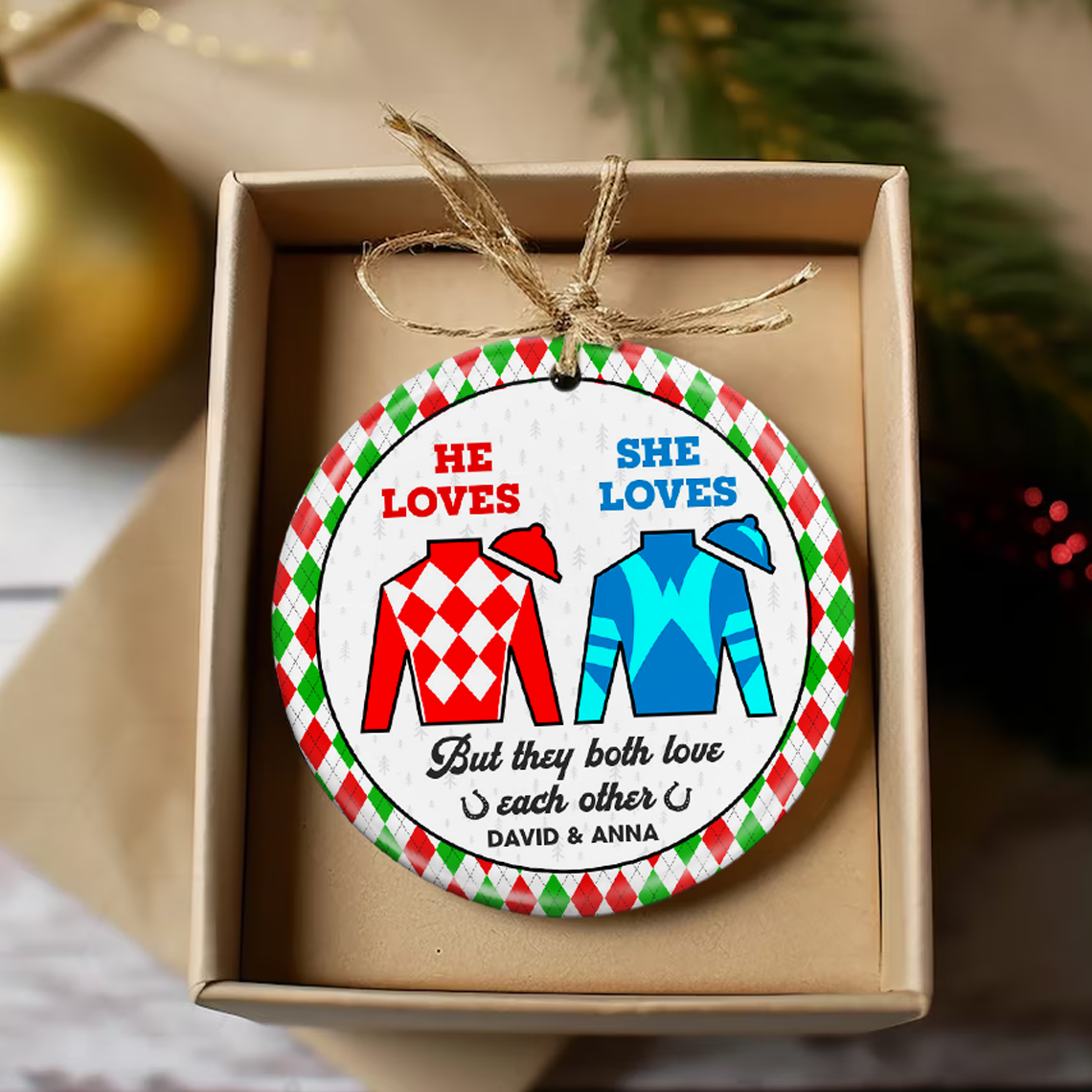 Personalized Horse Racing Ornament for Couples - Valentine's Day Gifts Ornament PopCulturePrints