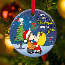 Load image into Gallery viewer, Personalized Cartoon Couple Kissing Under The Mistletoe Christmas Ornament
