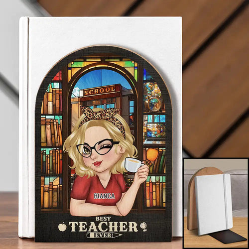 Best Teacher Ever - Personalized Wood Book Ends Wood Book Ends PopCulturePrints
