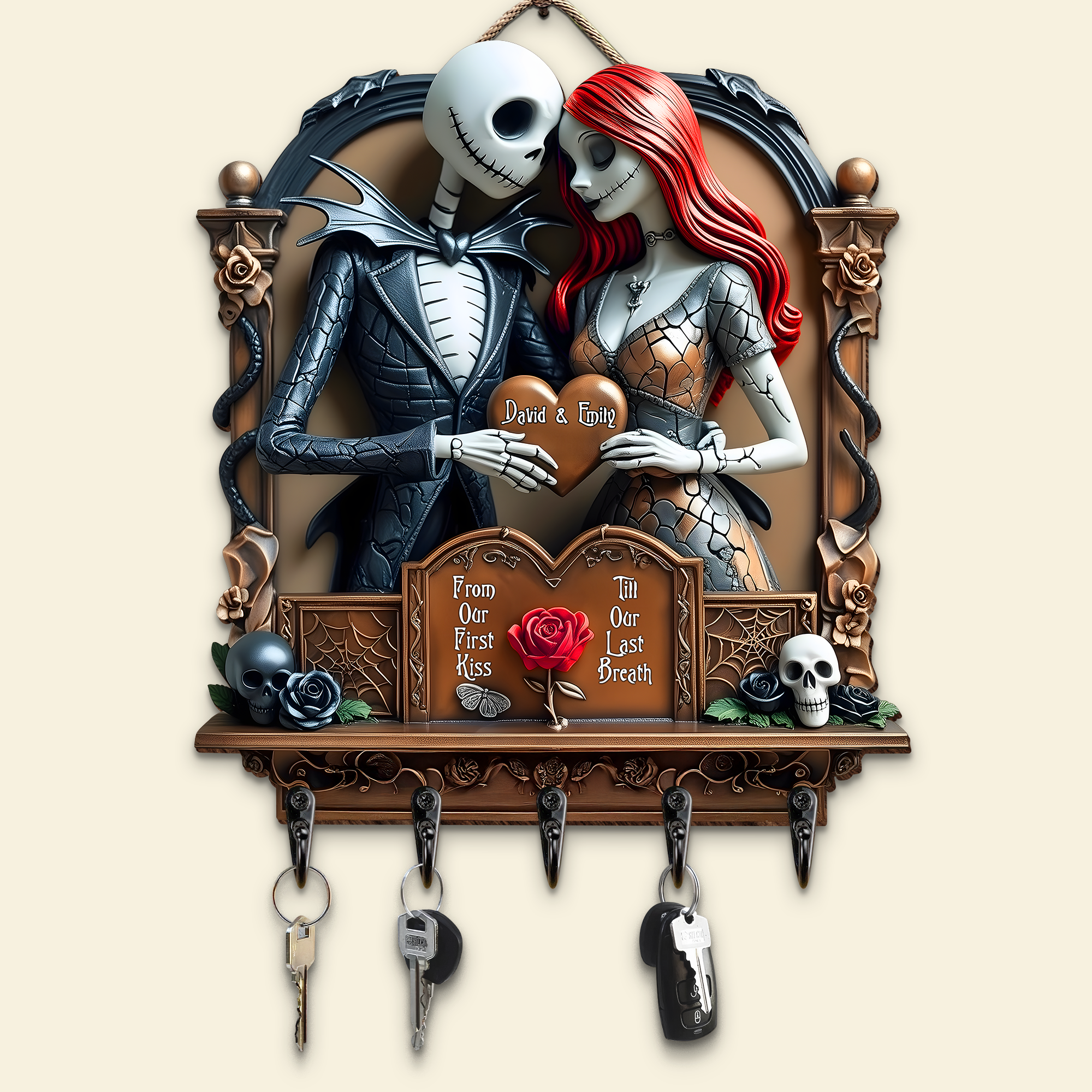 "Love's Eternal Key Hanger" - Unique Couple Wood Key Holder, Personalized Gift for Couples Wood Sign PopCulturePrints