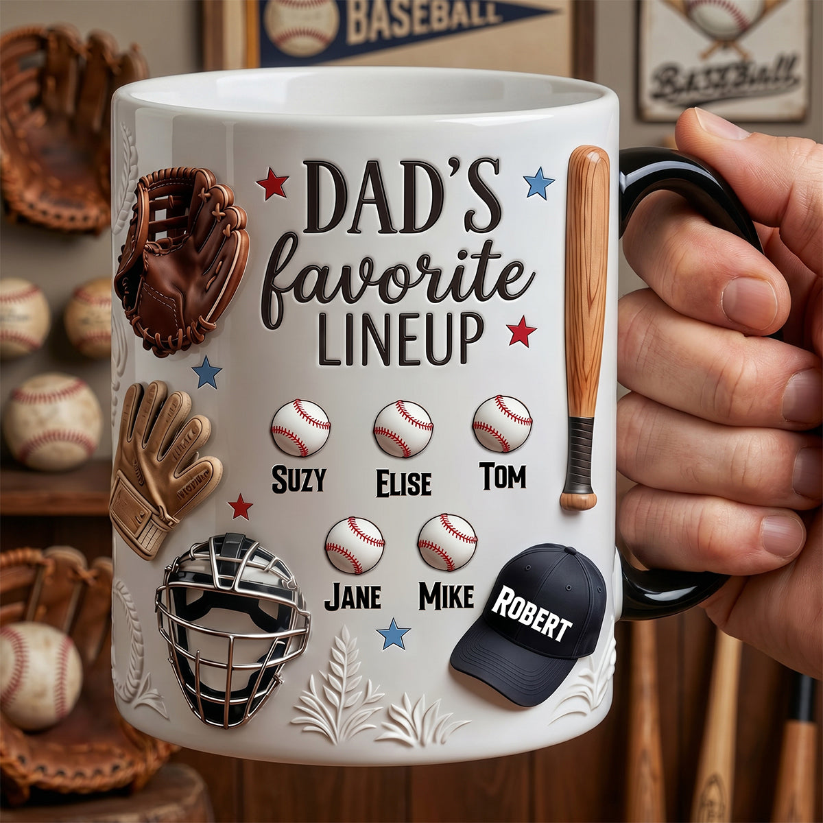 “Dad's Favorite Lineup” - Personalized Baseball Dad Magic Coffee Mug - Perfect Gift for Dad, Grandpa, and All Baseball Lovers Coffee Mug PopCulturePrints