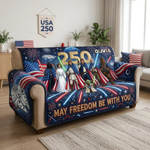 Load image into Gallery viewer, “May Freedom Be With You” - Celebrating 250 Years of American Quilted Sofa Cover - Personalized for Family
