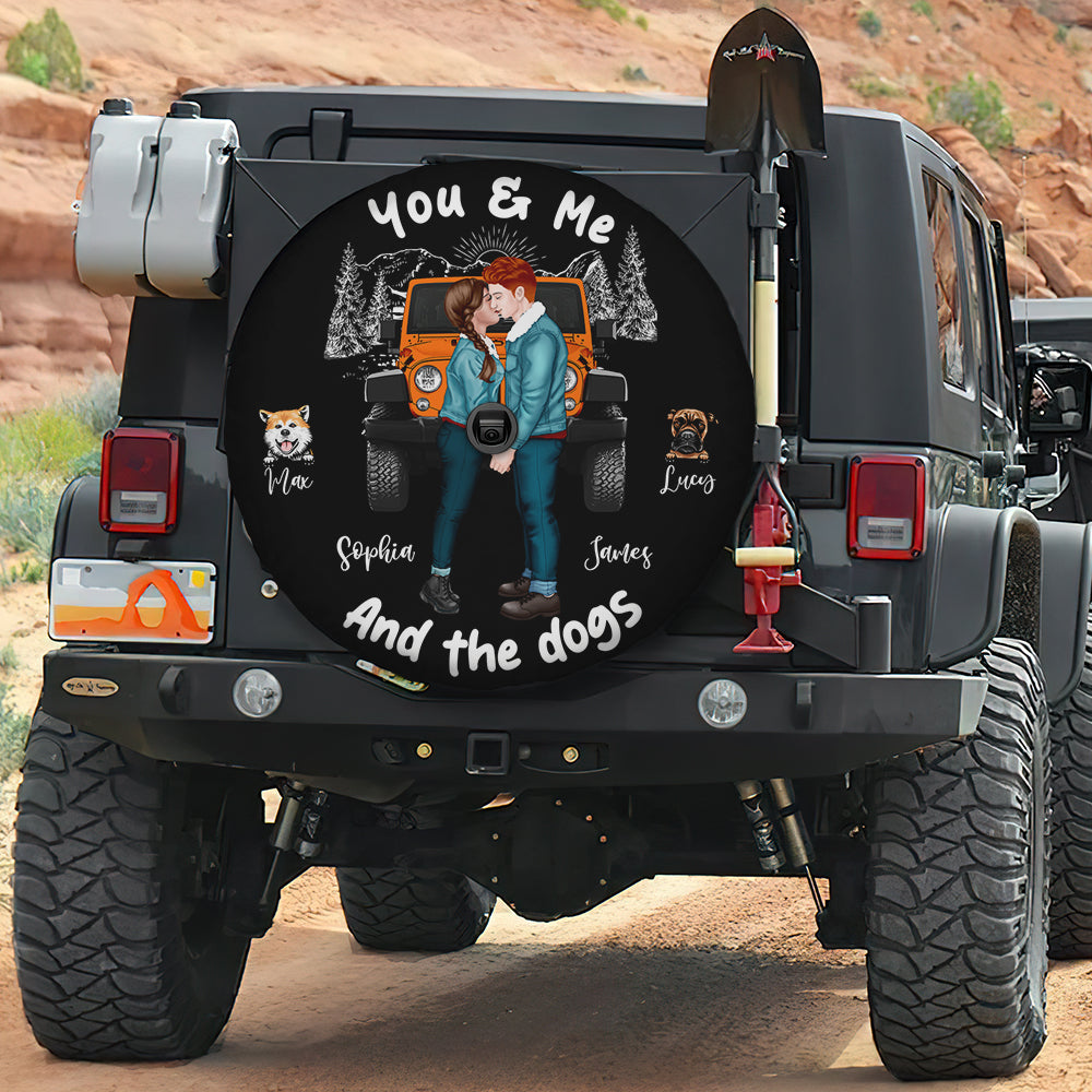 Personalized Couple and Dogs Tire Cover – Custom Names and Vehicle Design