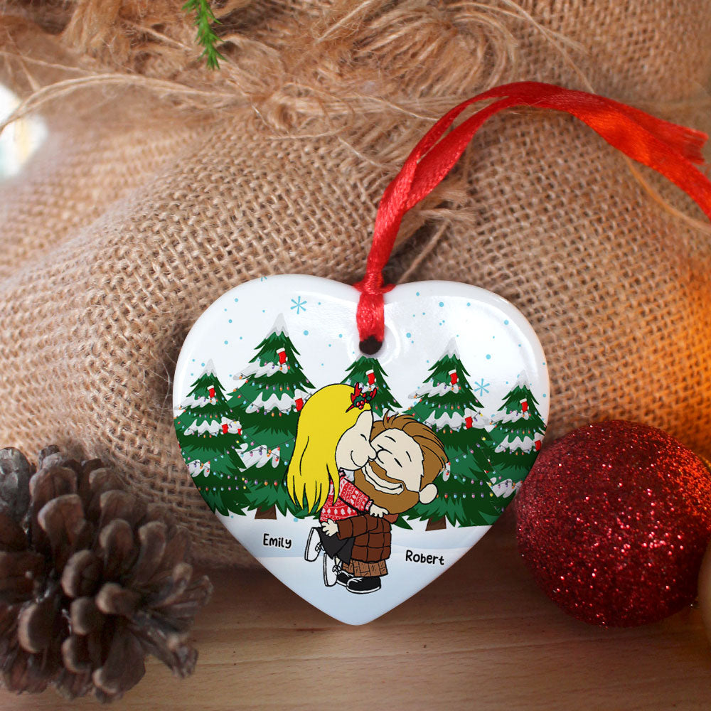 Kissing Couple Heart Ornament - Customizable Christmas Gift for Couples, Friends, and Family Ornament PopCulturePrints