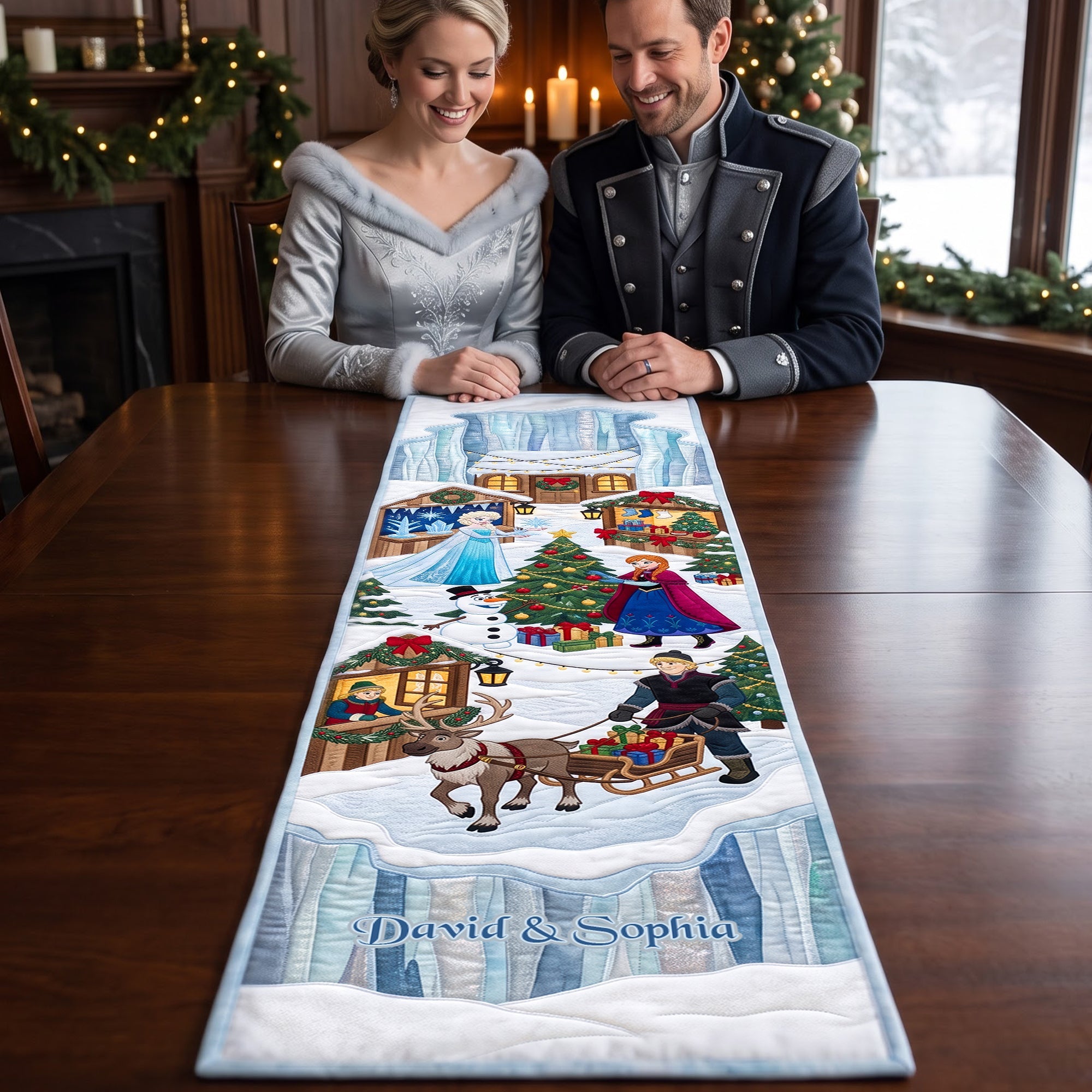 "Celebrate the Magic of Winter!" - Festive Winter Village Table Runner - Personalized Gift for Family and Friends