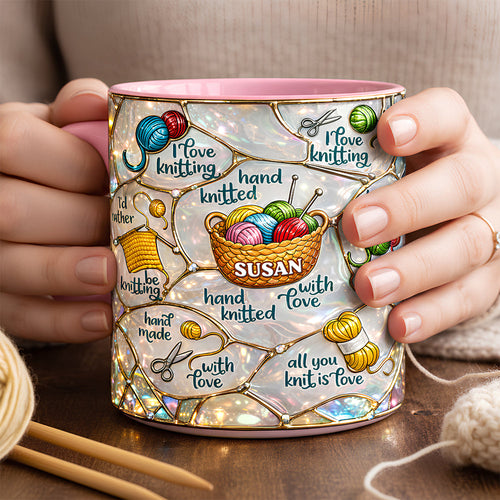 Hand Knitted Accent Mug - Personalized Gift for Knitting Lovers Coffee Mug PopCulturePrints