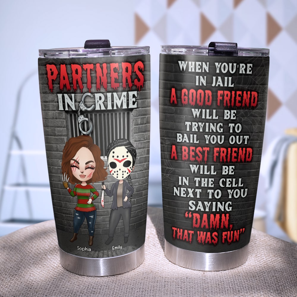 Partners in Crime Personalized Tumbler - Unique Gift For Best Friends Tumbler Cup PopCulturePrints