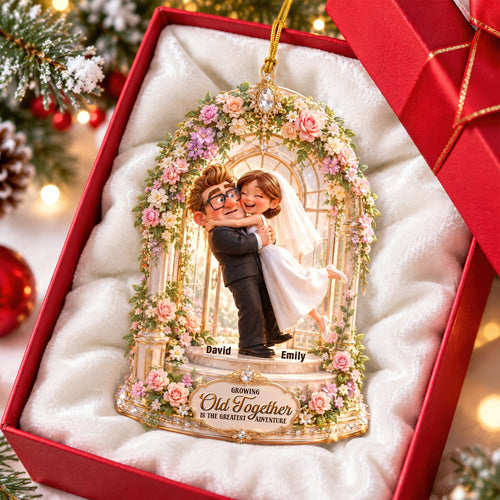 Growing Old Together - Personalized Hugging Couple Christmas Ornament Ornament PopCulturePrints
