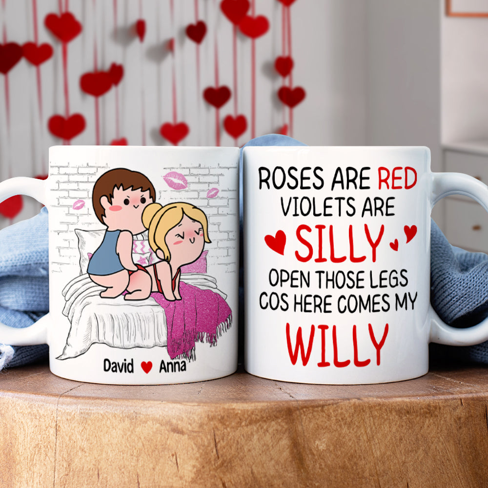 Personalized Funny Couples Coffee Mug - Open Those Legs, Here Comes My Willy Coffee Mug PopCulturePrints