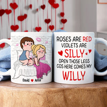 Load image into Gallery viewer, Personalized Funny Couples Coffee Mug - Open Those Legs, Here Comes My Willy Coffee Mug PopCulturePrints
