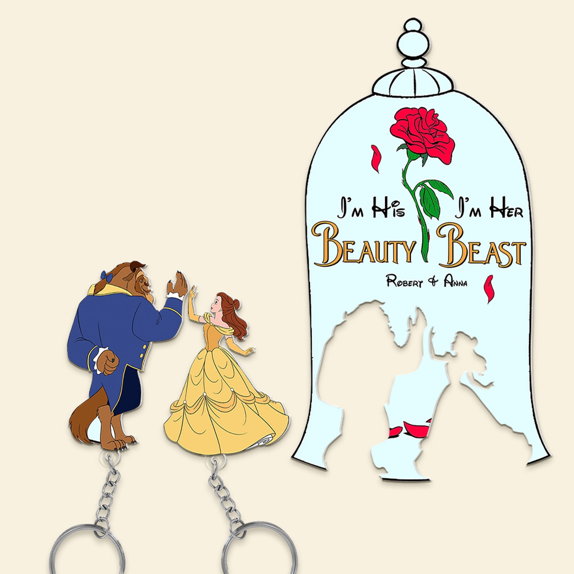 Personalized 'Beauty & Beast' Couple Key Holder Set Key Holder PopCulturePrints