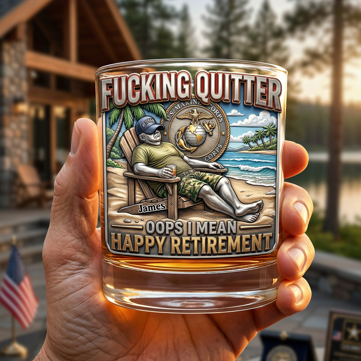 "Oops I Mean Happy Retirement" - Personalized Round Glass - Unique Gift for Veterans, Friends, and Family Glass PopCulturePrints