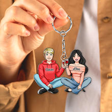 Load image into Gallery viewer, Personalized Couple Keychain - Customizable Couple Charm Keychains PopCulturePrints
