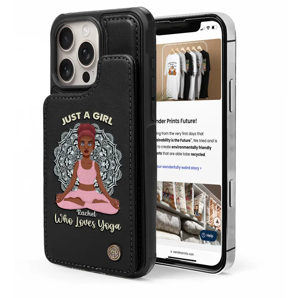 Just A Girl Who Loves Yoga - Personalized Leather Flip Wallet Phone Case Leather Flip Wallet Phone Case PopCulturePrints