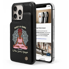 Load image into Gallery viewer, Just A Girl Who Loves Yoga - Personalized Leather Flip Wallet Phone Case Leather Flip Wallet Phone Case PopCulturePrints
