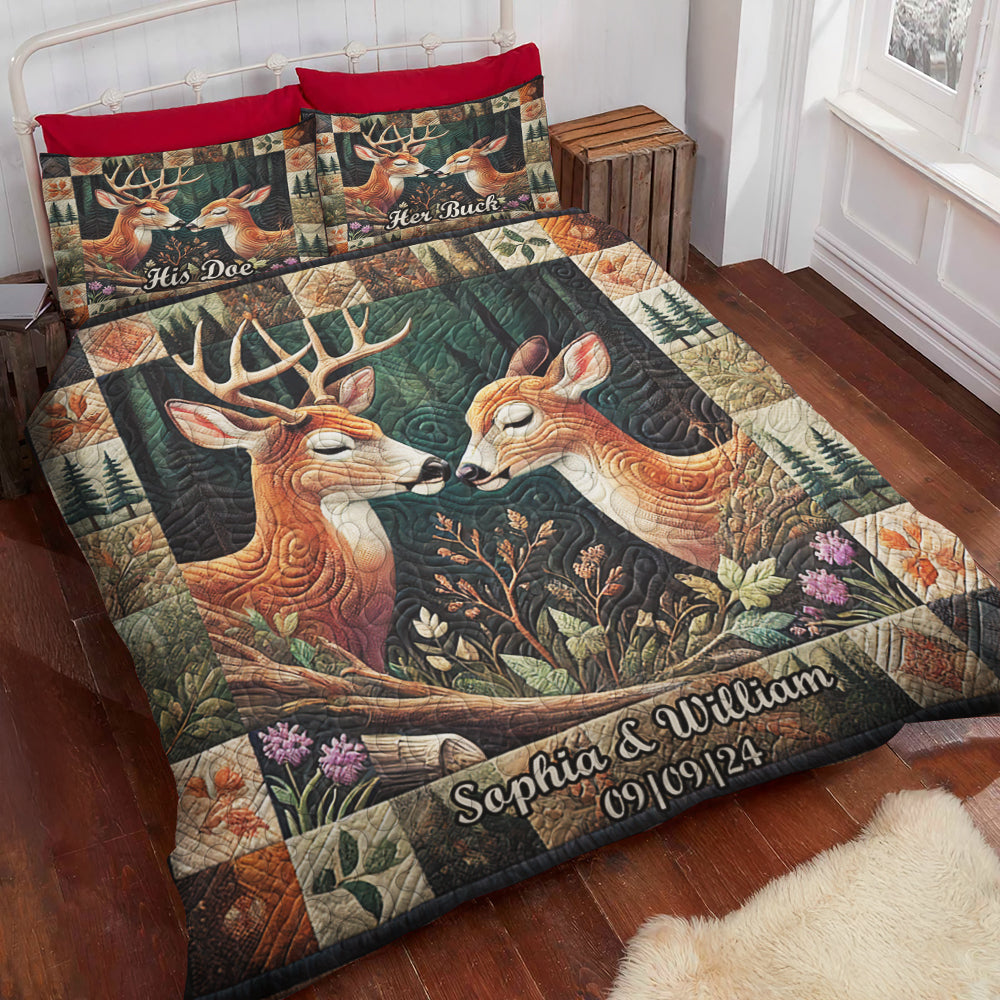 Personalized Romantic Deer Couple Quilt Bed Set Blanket PopCulturePrints