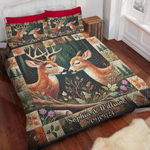Load image into Gallery viewer, Personalized Romantic Deer Couple Quilt Bed Set Blanket PopCulturePrints
