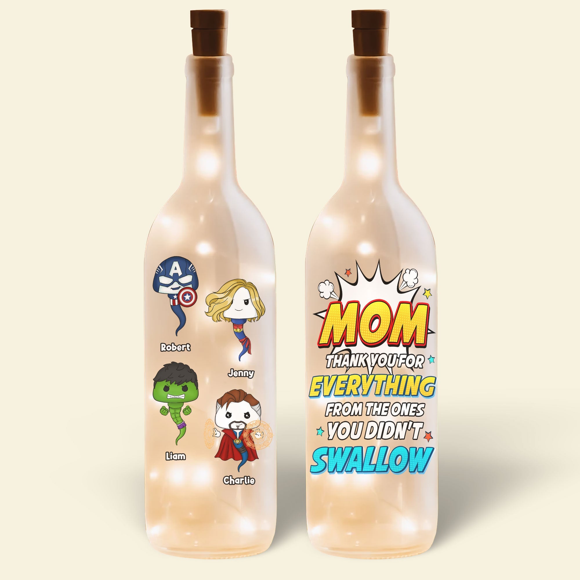 Custom Mom Bottle Lamp - A Funny Superhero Gift for Mothers Bottle Lamp PopCulturePrints
