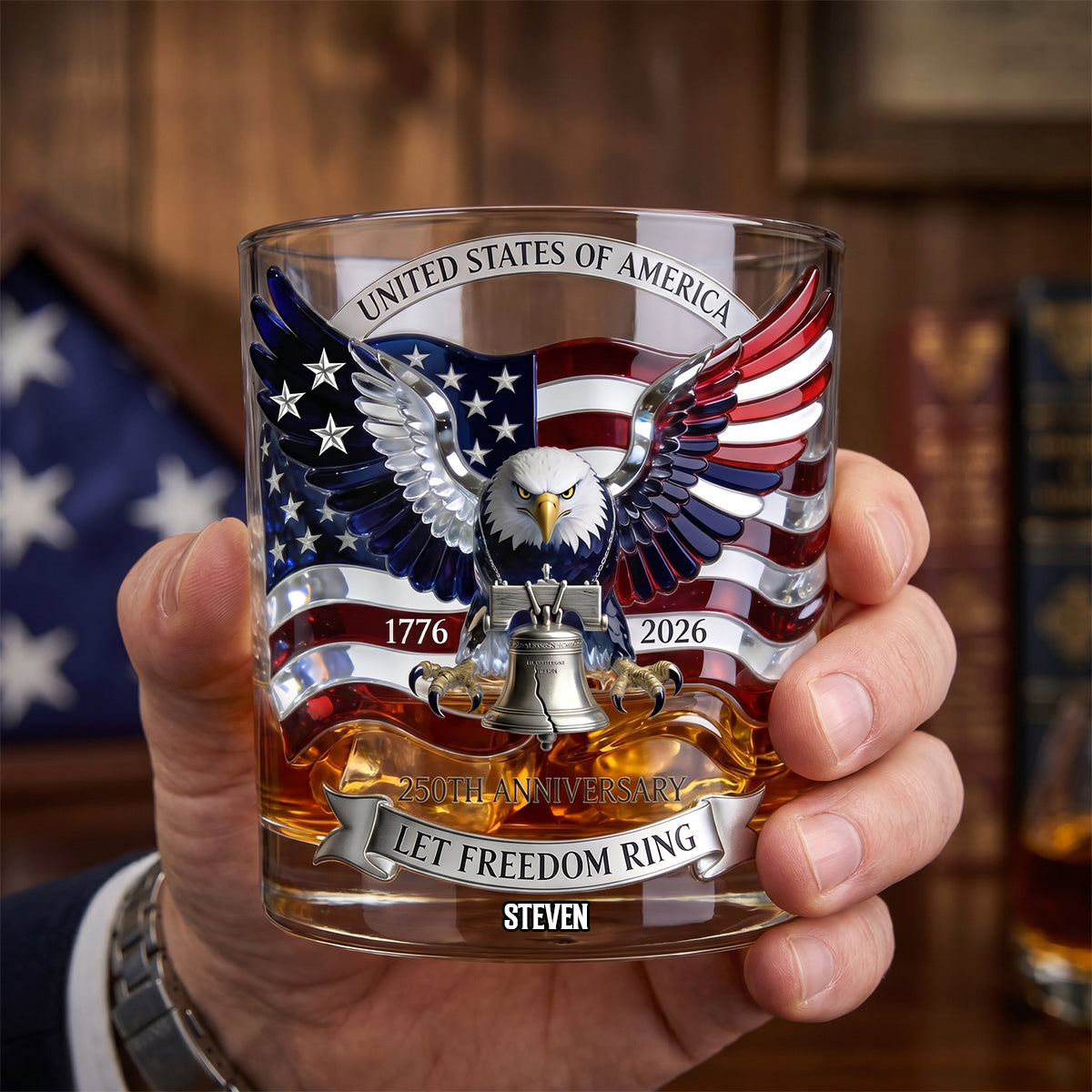 Let Freedom Ring - American Eagle Liberty Bell Drinking Glass - Personalized Gift for Patriots