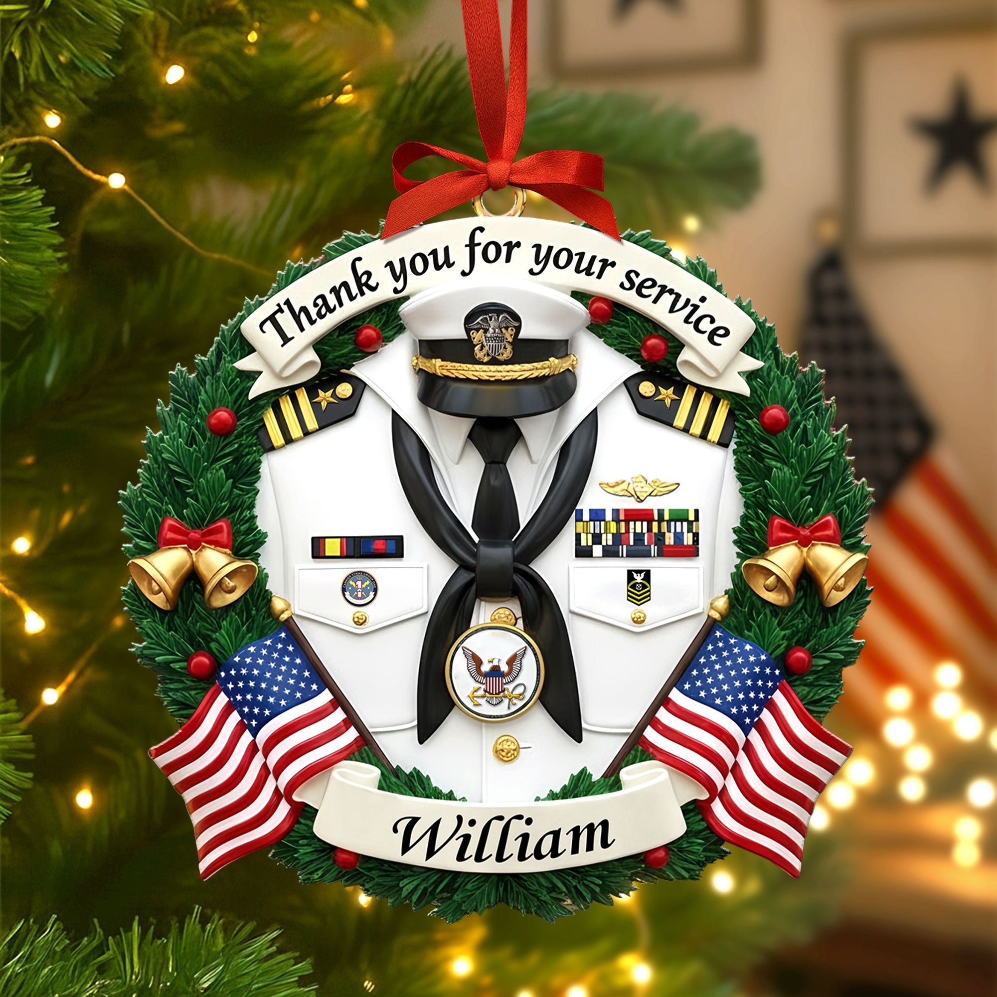 "Thank you for your service" - Military Appreciation Christmas Ornament - Personalized Gift for Veterans Ornament PopCulturePrints