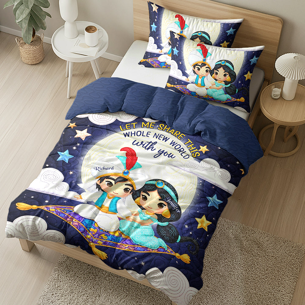 "Let Me Share This Whole New World With You" - Personalized Couple Quilt Bed Set - Unique Gift for Couples, Anniversaries, Weddings, and Engagements Blanket PopCulturePrints