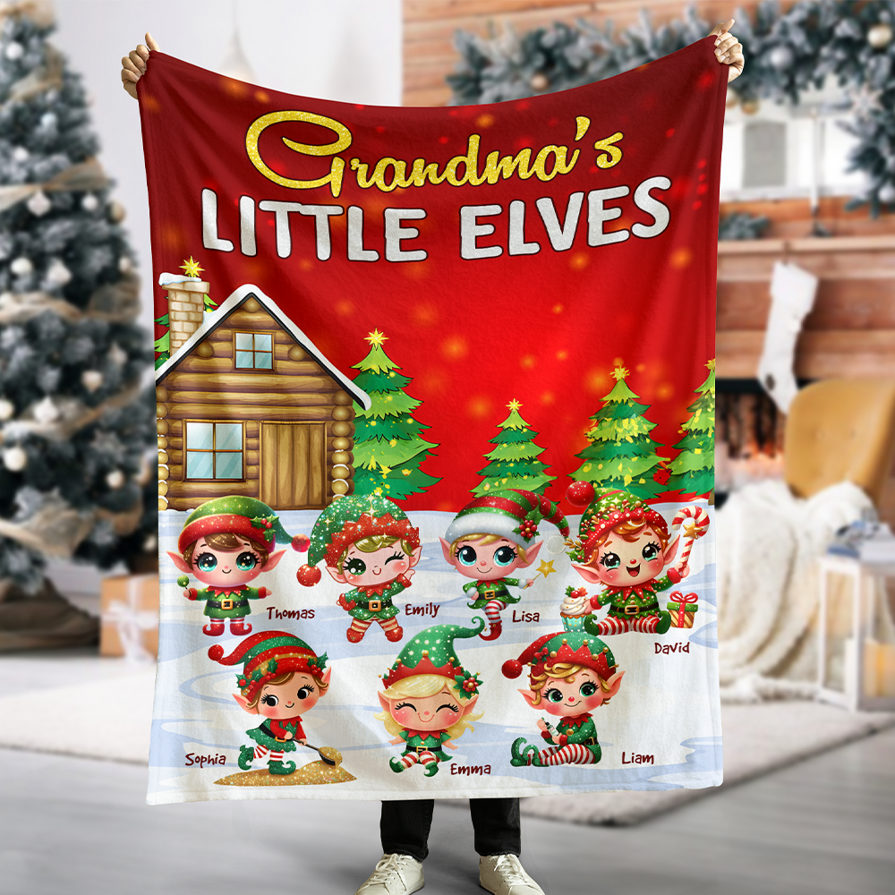 Grandma's Little Elves Personalized Christmas Blanket Blanket PopCulturePrints
