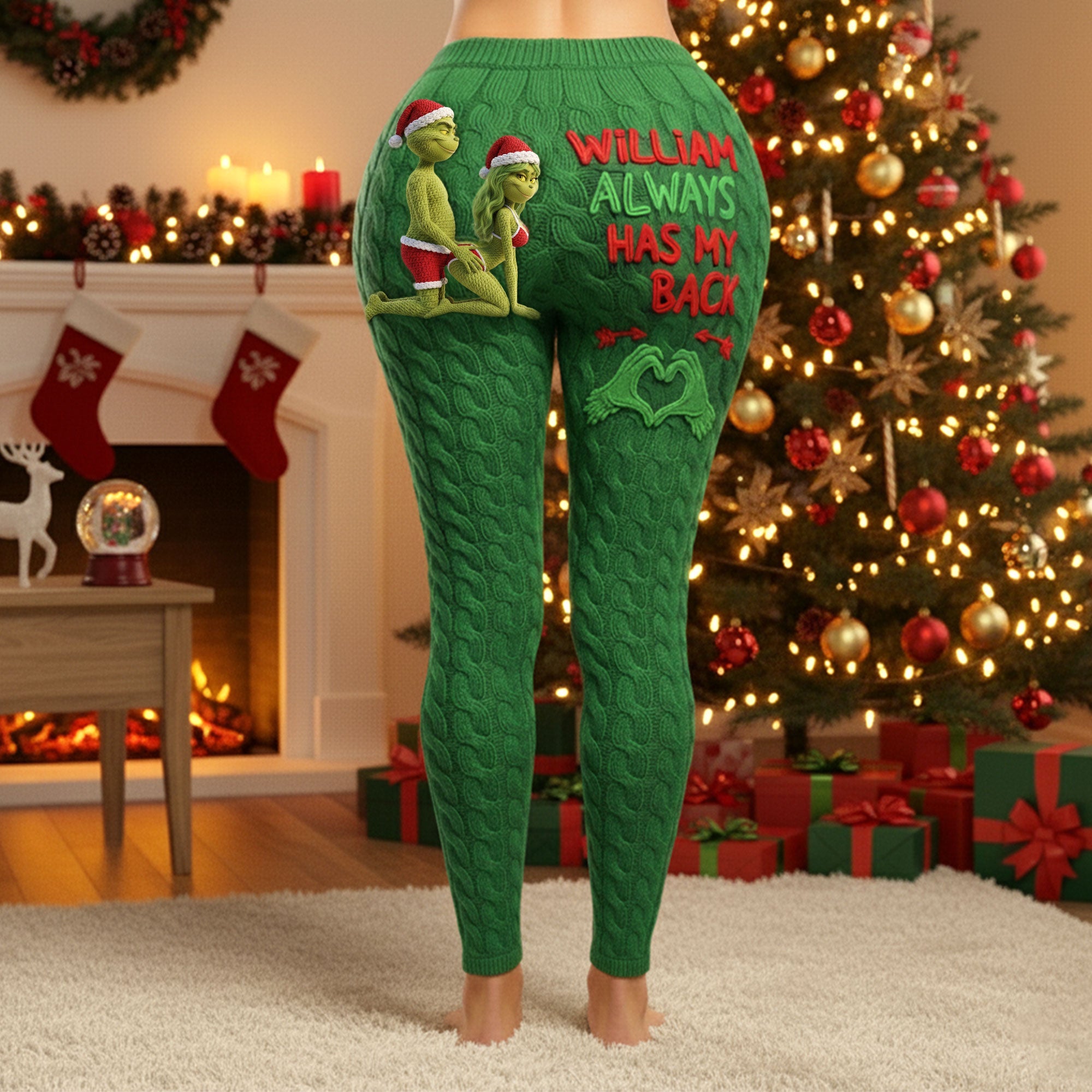 "Always Has My Back" - Personalized Cheeky Couple Leggings for Christmas Shorts and Pants PopCulturePrints