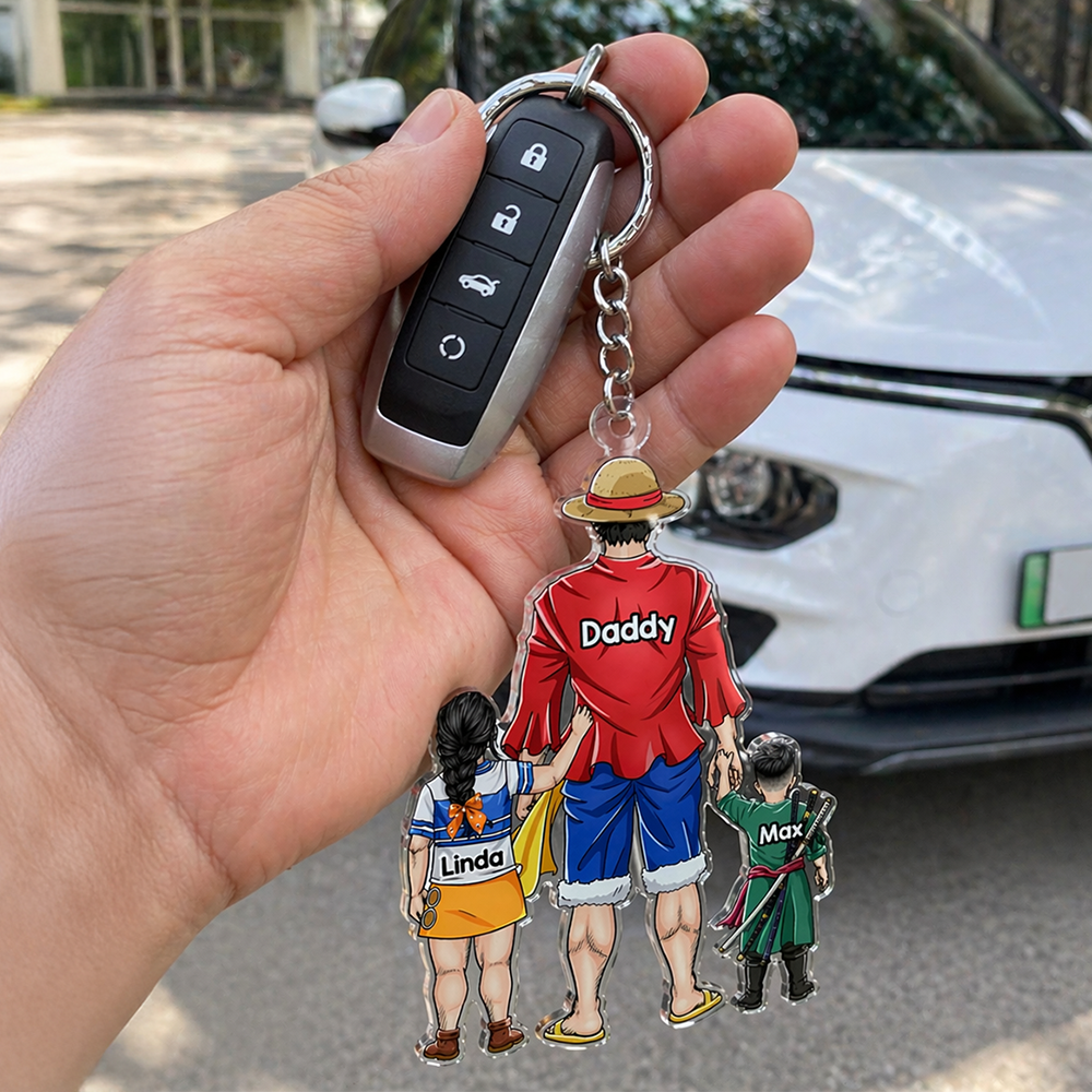 “Dad, You're Our Hero” - Custom Keychain, Gift for Dad, Grandpa, and Every Special Father Keychains PopCulturePrints