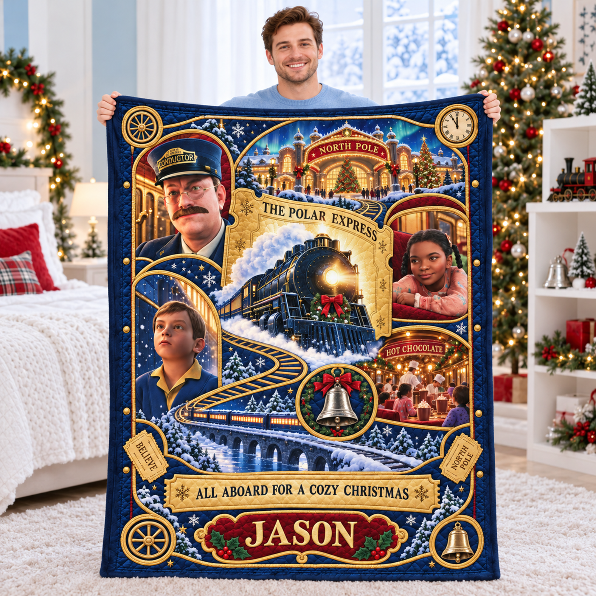 All Aboard The Merry Express To The Christmas Wonderland Blanket - Personalized Christmas Gifts 02haqn091026 Blanket PopCulturePrints